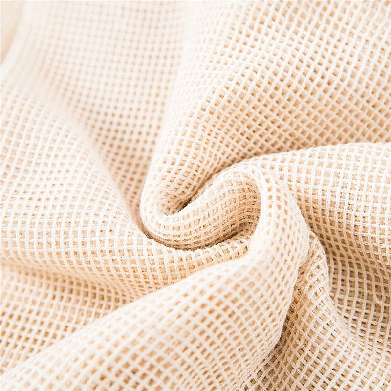 Reusable Organic Cotton Mesh Produce Bag - Zero Waste Plastic Free Groceries - Set of 3