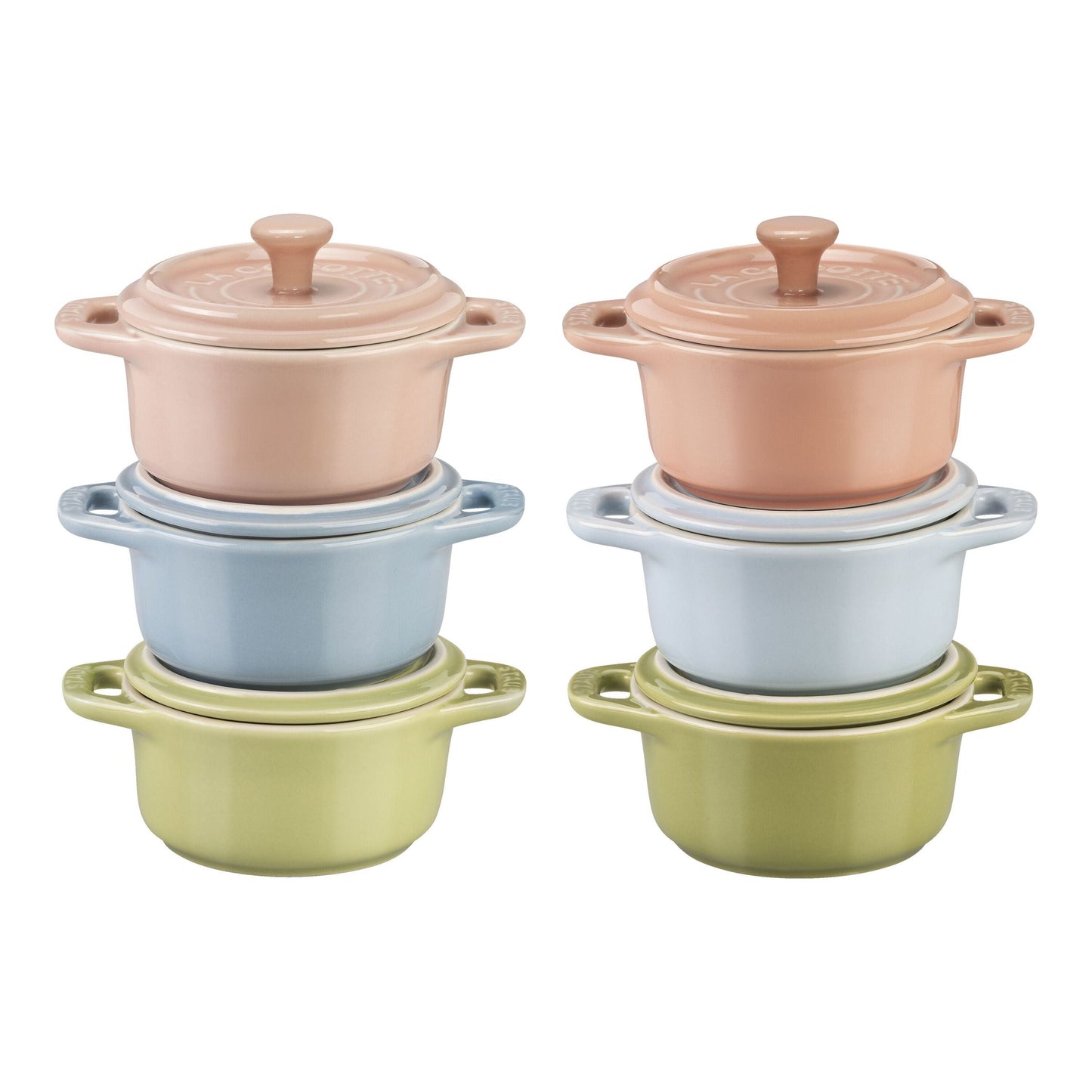 STAUB Ceramique 6 Piece Ceramic Cocotte Set Macaron, Mixed Colours