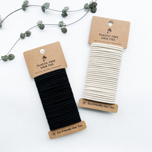 Organic Biodegradable Plastic Free Hair Ties - Zero Waste Eco Friendly Reusable Natural Cotton Hair Ties - Sustainable Living - Pack of 30