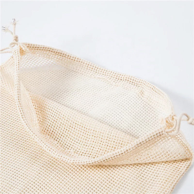 Reusable Organic Cotton Mesh Produce Bag - Zero Waste Plastic Free Groceries - Set of 3